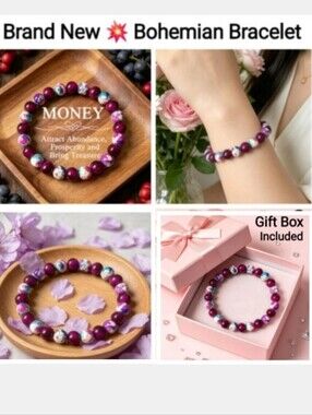 Handmade Natural Stone Wealth Bracelet, Purple Flower Turquoise & Tiger's Eye